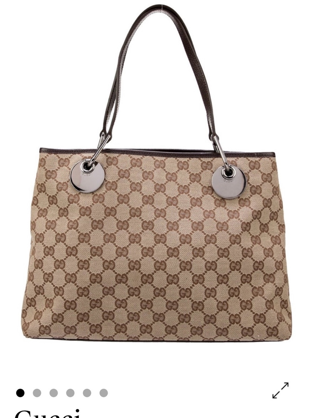 Gucci Beige and Brown GG Canvas Tote with Silver Hardware